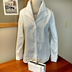 Coldwater Creek White Shirt, Unique Collar, Size L